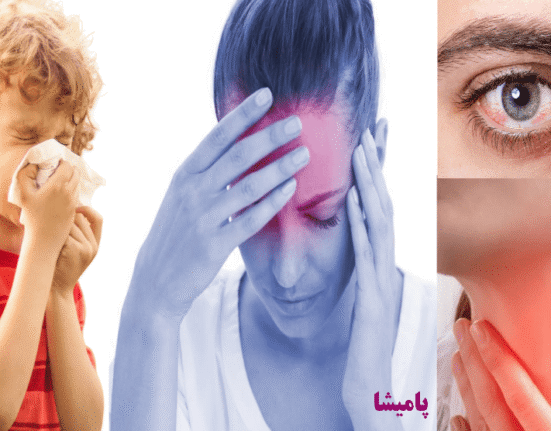 تصویر مقاله درباره حساسیت به عطر، شامل نمادهایی از آلرژی، قطرات چشم و اسپری بینی، همراه با تصاویری از اسانس‌ها و مواد معطر کننده تصویر مقاله درباره حساسیت به عطر، شامل نمادهایی از آلرژی، قطرات چشم و اسپری بینی، همراه با تصاویری از اسانس‌ها و مواد معطر کننده