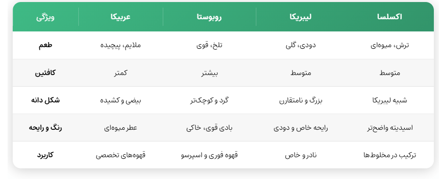 انواع دانه قهوه پامیشا